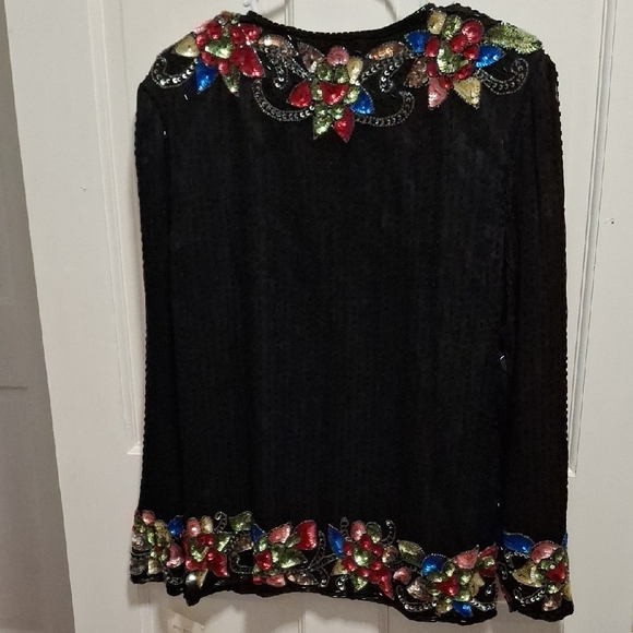 Black Embellished Floral Sequin Cardigan - Picture 13 of 15